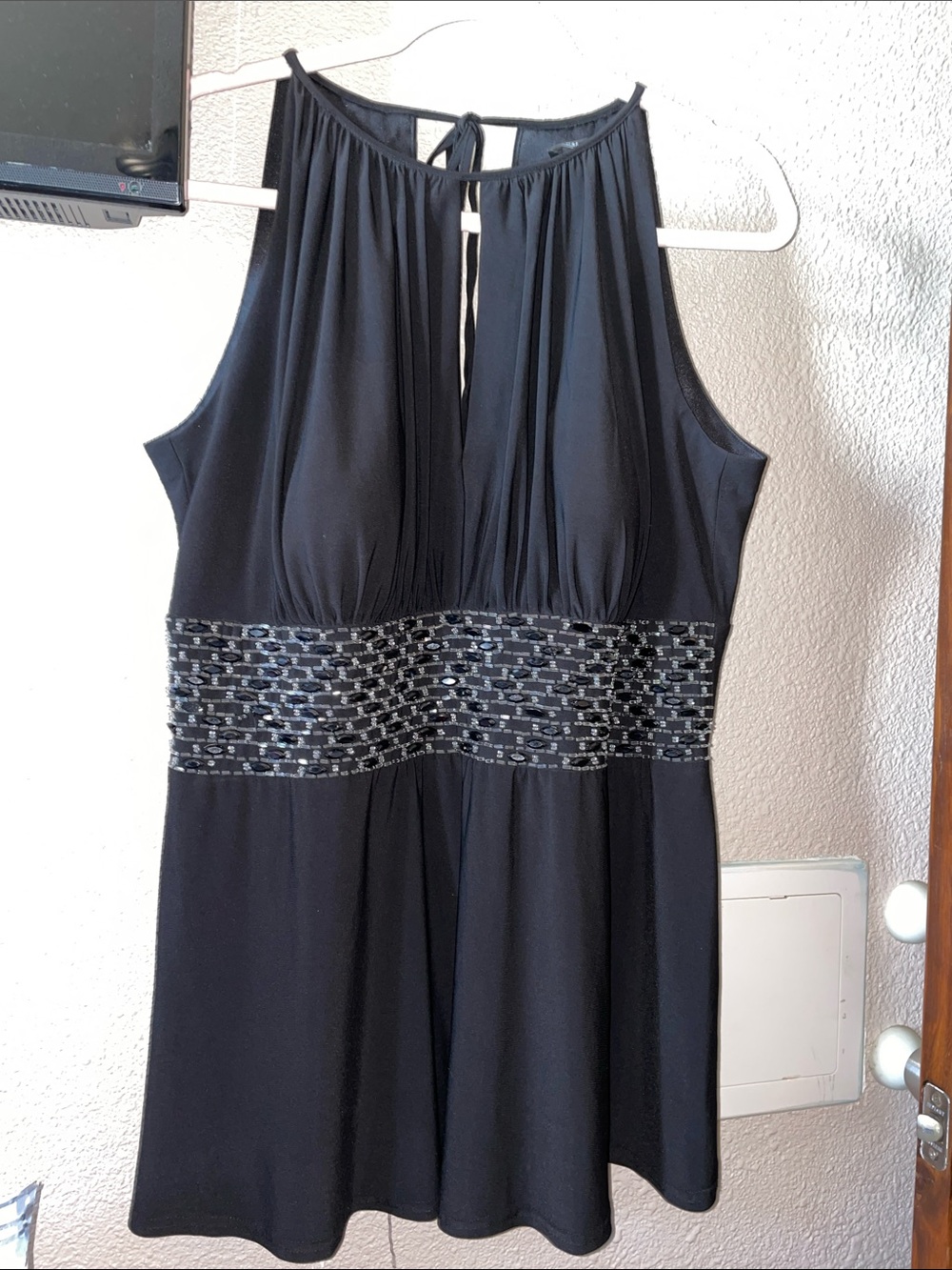 R&M Richards Black Sleeveless Halter Top with Beaded Waistband